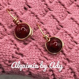 RED TURQUOISE AND GOLD BALL DROPS EARRINGS BIG 10mm CHERRY VIBES